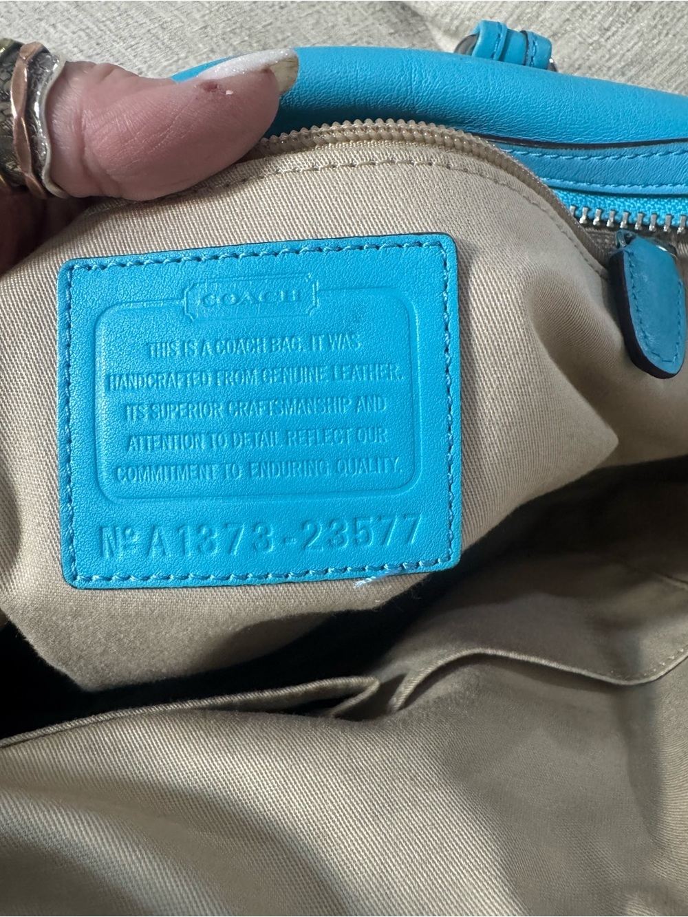 Coach Turquoise Perforated Leather Satchel with Tassel - Picture 3 of 4